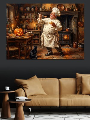 Tablomega Mutfak Fırını Önünde Yaşlı Şef Dekoratif Kanvas - Mdf Ahşap Tablo