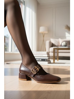 Enoch Kadın Küt Burun Metal Tokalı Mary Jane Alçak Blok Topuklu Klasik Ayakkabı