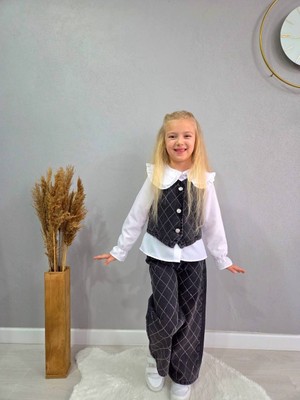 Lolipop Kids Store Kız Çocuk Kot Yelekli Taşlı 3'lütakım