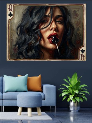 Tablomega Iskambil Kağıdı Tarzı Kadın Portresi Dekoratif Kanvas - Mdf Ahşap Tablo