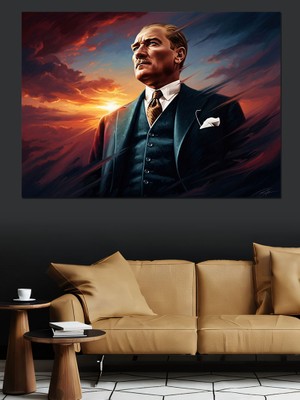 Tablomega Karizmatik Mustafa Kemal Atatürk Portresi Dekoratif Kanvas - Mdf Ahşap Tablo