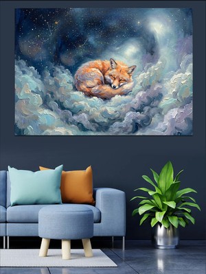 Tablomega Bulutlar Içinde Uyuyan Küçük Tilki Dekoratif Kanvas - Mdf Ahşap Tablo