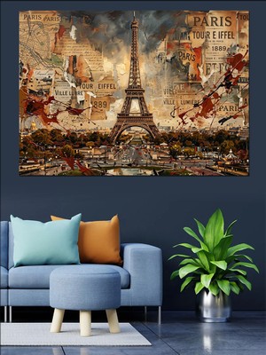 Tablomega Paris Eyfel Kulesi Kolaj Tablo Dekoratif Kanvas - Mdf Ahşap Tablo