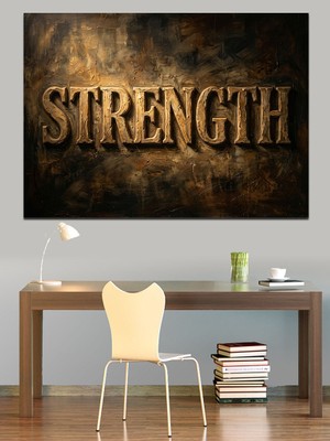 Tablomega Strength Yazan Metalik Güç Tabelası Dekoratif Kanvas - Mdf Ahşap Tablo