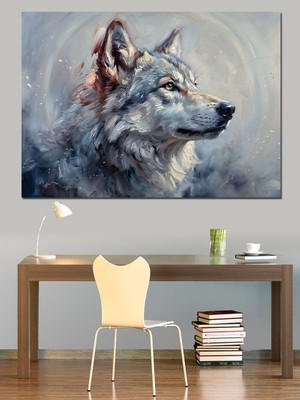 Artmeg Kar Yağışında Asil Beyaz Kurt Dekoratif Kanvas - Mdf Ahşap Tablo