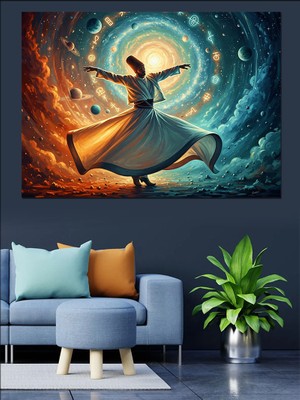 Tablomega Gökyüzünde Dans Eden Mevlevi Semazen Dekoratif Kanvas - Mdf Ahşap Tablo