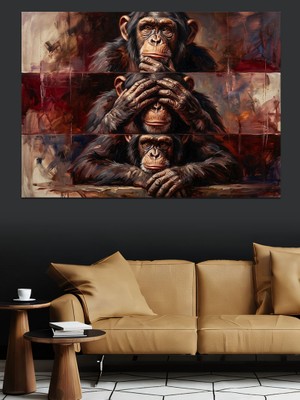 Tablomega Üç Maymun Sembolü Sanatsal Yorum Dekoratif Kanvas - Mdf Ahşap Tablo