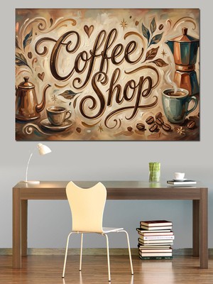 Artmeg Coffee Shop Nostaljik Yazılı Tabela Dekoratif Kanvas - Mdf Ahşap Tablo
