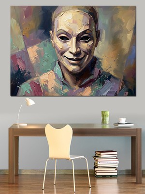 Tablomega Renkli Mozaik Desenli Insan Yüzü Dekoratif Kanvas - Mdf Ahşap Tablo