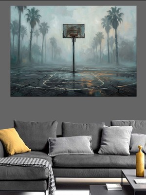 Tablomega Sisli Ormanda Basketbol Potası Dekoratif Kanvas - Mdf Ahşap Tablo