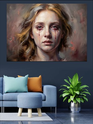 Tablomega Ağlayan Genç Kadın Dramatik Portre Dekoratif Kanvas - Mdf Ahşap Tablo