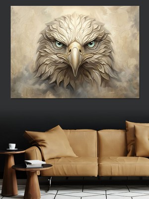 Artmeg Keskin Bakışlı Görkemli Kartal Başı Dekoratif Kanvas - Mdf Ahşap Tablo