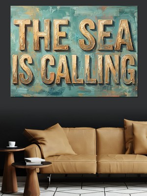Artmeg Deniz Çağırıyor Yazılı Vintage Tabela Dekoratif Kanvas - Mdf Ahşap Tablo