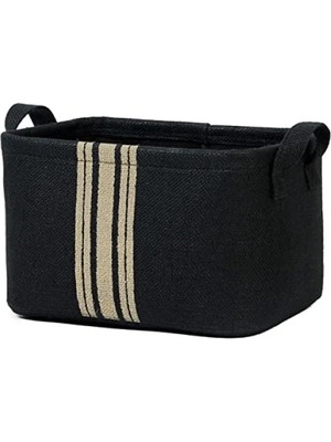 Esranın Dünyası Siyah Renk Çizgili Jüt Sepet - 30 x 21 x 18 cm