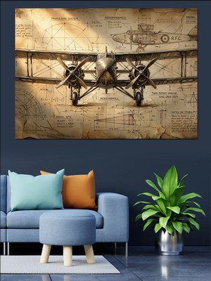 Artmeg Uçak Kanadında Oturan Pin-Up Kadın Dekoratif Kanvas - Mdf Ahşap Tablo