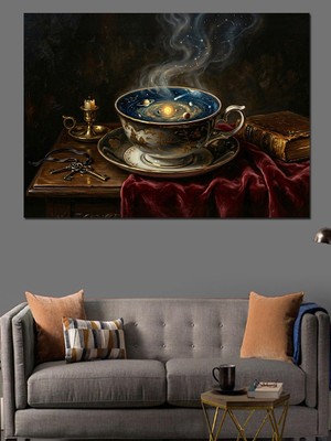 Tablomega Buharı Üstünde Galaksi Kahve Fincanı Dekoratif Kanvas - Mdf Ahşap Tablo