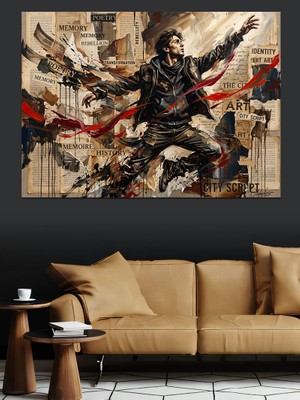 Tablomega Havada Süzülen Aksiyon Dolu Insan Dekoratif Kanvas - Mdf Ahşap Tablo