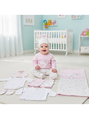 Kız Bebek Gaye Organik 0-3 Ay Çiçekli Tavşan Nakışlı 10 Lu Hastane Çıkış Zıbın Seti