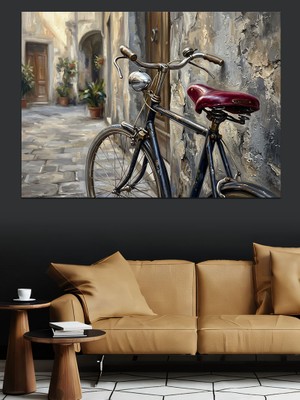 Tablomega Eski Şehir Sokağındaki Bisiklet Görseli Dekoratif Kanvas - Mdf Ahşap Tablo