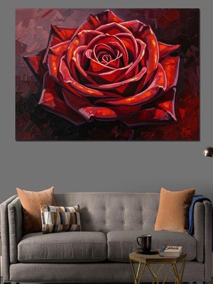 Tablomega Yakın Çekim Kadife Kırmızı Gül Dekoratif Kanvas - Mdf Ahşap Tablo