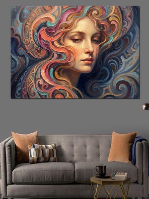 Artmeg Renkli Saçlı Sürreal Kadın Portresi Dekoratif Kanvas - Mdf Ahşap Tablo
