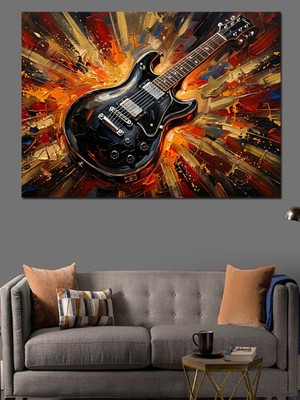 Artmeg Patlayan Enerji ve Elektro Gitar Dekoratif Kanvas - Mdf Ahşap Tablo