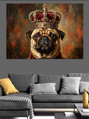 Artmeg Kral Tacı Giyen Komik Pug Dekoratif Kanvas - Mdf Ahşap Tablo
