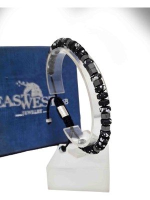 EastWest 925 Ayar Gümüş Hematit Doğaltaşı Siyah Beyaz Gümüş Bileklik Beşiktaş Bjk Kartal