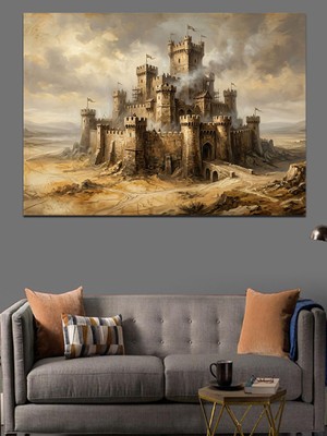 Tablomega Kumdan Yapılmış Görkemli Şato Heykeli Dekoratif Kanvas - Mdf Ahşap Tablo