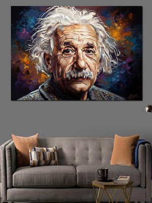 Artmeg Albert Einstein Renkli Sanatsal Portre Dekoratif Kanvas - Mdf Ahşap Tablo