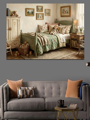 Artmeg Geleneksel Rustik Yatak Odası Dekorasyonu Dekoratif Kanvas - Mdf Ahşap Tablo
