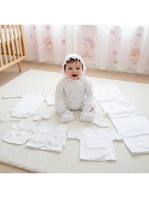 Kız Bebek Gaye Organik 0-3 Ay Simli Kuş Nakışlı  10 Lu Hastane Çıkış Zıbın Seti