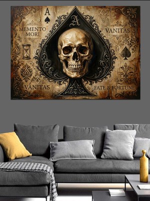 Artmeg Maça Ası Içinde Kuru Kafa Dekoratif Kanvas - Mdf Ahşap Tablo