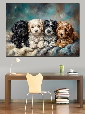 Artmeg Yan Yana Duran Yavru Köpekler Dekoratif Kanvas - Mdf Ahşap Tablo
