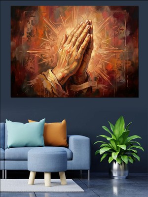 Tablomega Işık Saçan Dua Eden Eller Dekoratif Kanvas - Mdf Ahşap Tablo