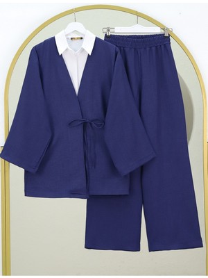 Modamorfo Önden Bağlamalı Pantolonlu Kimono Takım -Laci