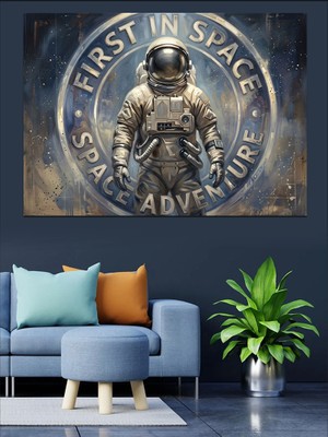 Tablomega First In Space Astronot Logosu Dekoratif Kanvas - Mdf Ahşap Tablo