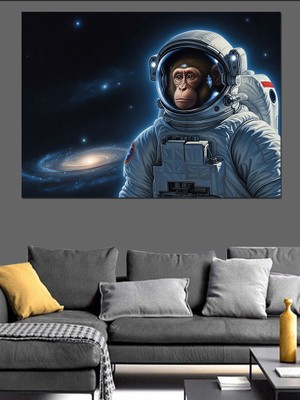 Artmeg Uzay Boşluğunda Süzülen Maymun Astronot Dekoratif Kanvas - Mdf Ahşap Tablo
