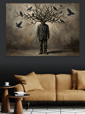 Tablomega Başı Dallara Dönüşen Sürreal Adam Dekoratif Kanvas - Mdf Ahşap Tablo