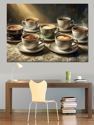 Tablomega Masada Dörtlü Kahve Fincanı Dizisi Dekoratif Kanvas - Mdf Ahşap Tablo