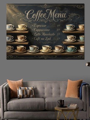 Tablomega Kahve Menüsü ve Çizimler Tablosu Dekoratif Kanvas - Mdf Ahşap Tablo