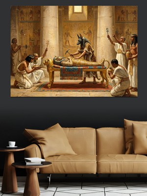 Tablomega Antik Mısır Mumyalama Ayini Sahnesi Dekoratif Kanvas - Mdf Ahşap Tablo