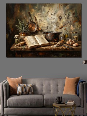 Artmeg Mutfaktaki Eski Yemek Kitabı Natürmort Dekoratif Kanvas - Mdf Ahşap Tablo