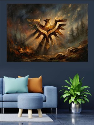 Artmeg Bulutlar Üzerinde Kartal Başlı Amblem Dekoratif Kanvas - Mdf Ahşap Tablo