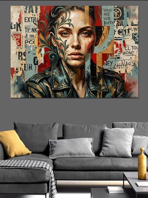 Tablomega Grafiti Tarzı Modern Kadın Silüeti Dekoratif Kanvas - Mdf Ahşap Tablo