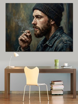 Tablomega Bereli ve Sigara Içen Adam Dekoratif Kanvas - Mdf Ahşap Tablo