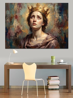 Tablomega Ağlayan ve Taçlı Hüzünlü Kraliçe Dekoratif Kanvas - Mdf Ahşap Tablo