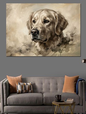 Artmeg Karakalem Tarzı Golden Retriever Portresi Dekoratif Kanvas - Mdf Ahşap Tablo