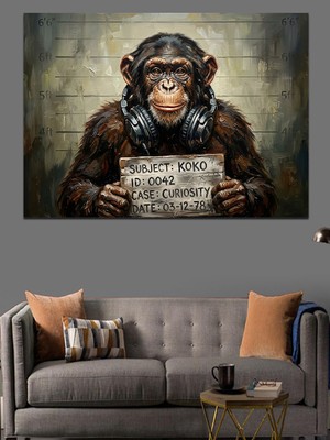 Artmeg Suçlu Tabelası Tutan Şempanze Portresi Dekoratif Kanvas - Mdf Ahşap Tablo