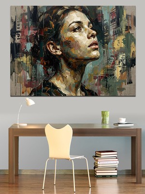 Tablomega Renk Sıçramalı Modern Kadın Profili Dekoratif Kanvas - Mdf Ahşap Tablo